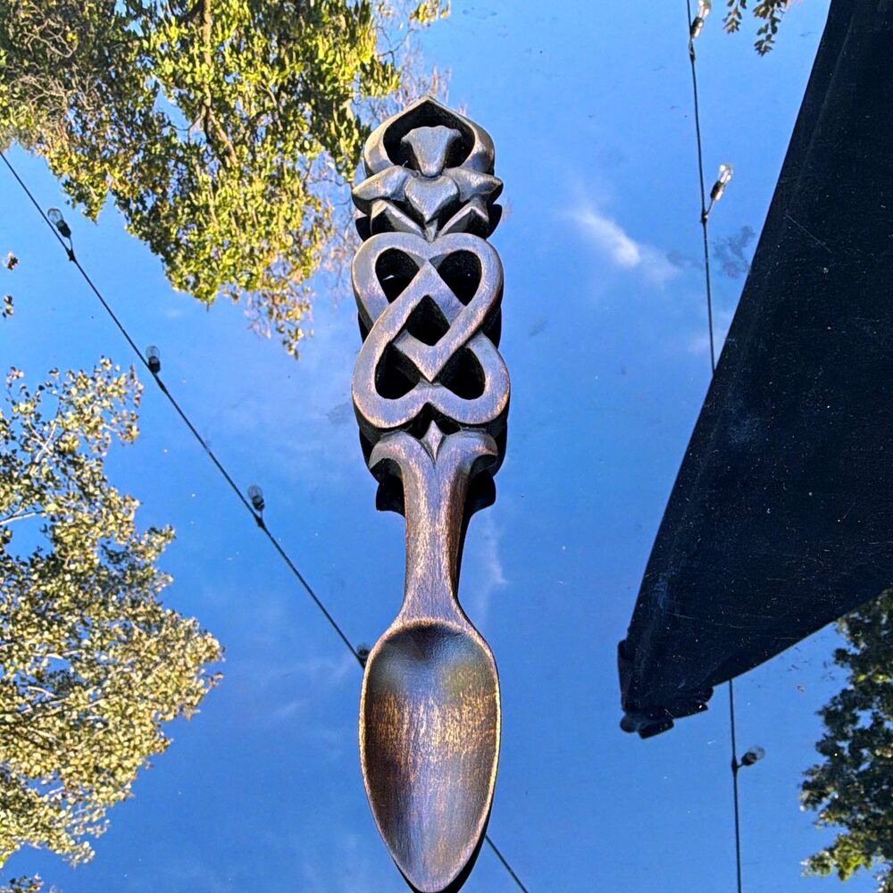 Hand Carved Brown Wood Celtic Knot Folk Art Collectible Spoon